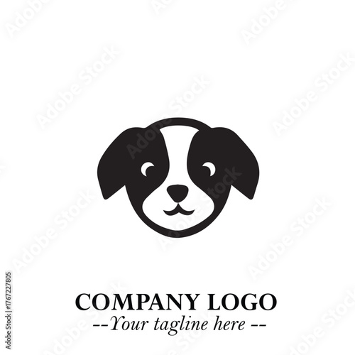 Cute Head of Dog Logo Symbol in Black on White Background with Modern Minimalist Design
