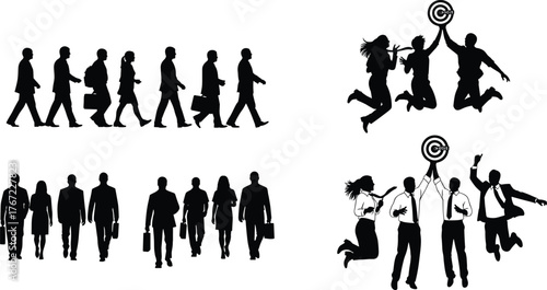 Business teamwork, goal achievement, professional success, corporate celebration, leadership, unity, progress, ambition, cad drawing flat vector illustration