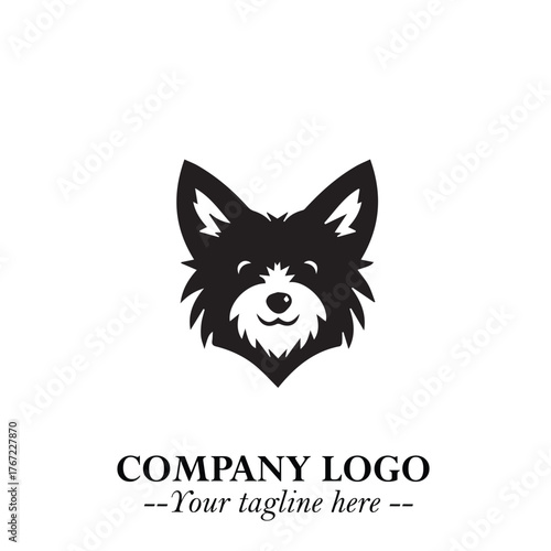 Cute Head of Dog Logo Symbol in Black on White Background with Modern Minimalist Design
