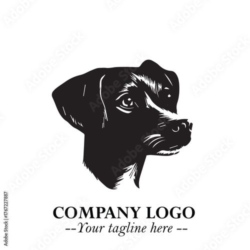 Cute Head of Dog Logo Symbol in Black on White Background with Modern Minimalist Design
