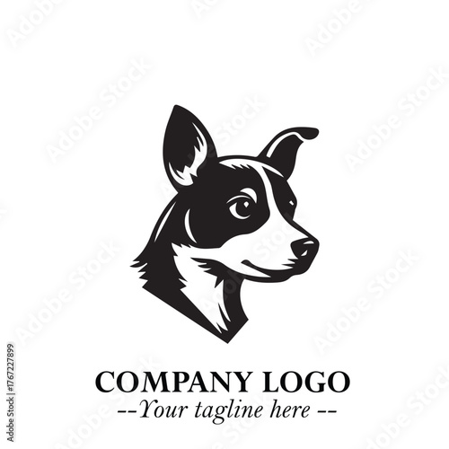 Cute Head of Dog Logo Symbol in Black on White Background with Modern Minimalist Design

