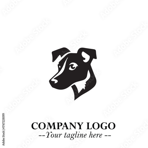 Cute Head of Dog Logo Symbol in Black on White Background with Modern Minimalist Design
