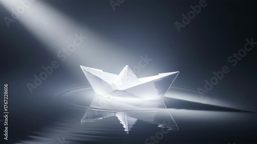 Illuminated Paper Boat on Water: Serene Reflections and Light
