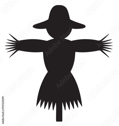 Silhouette of a scarecrow with a hat vector illustration for autumn harvest and Halloween designs isolated 