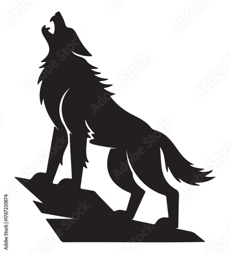 Silhouette of a howling wolf on a rock vector illustration for logo design isolated on white background