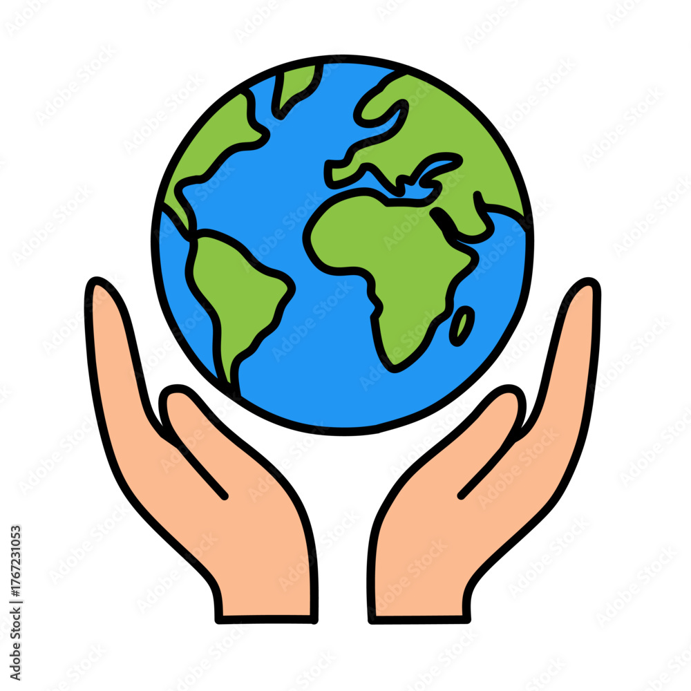 Fototapeta premium A logo of a planet earth with a palm in the background. A logo or icon with an environment theme.