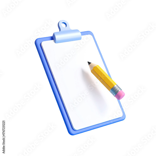 Stylized notepad and pencil in a bright 3D render