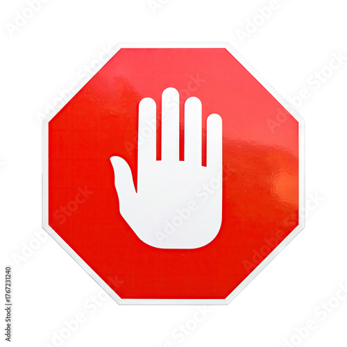 Red octagon. Hand-shaped stop sign on black