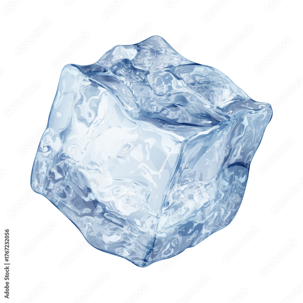 Obraz premium Single realistic blue ice cube isolated on white.