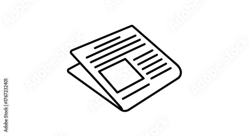 Simple Black and White Newspaper Icon with Folded Pages and Lines.