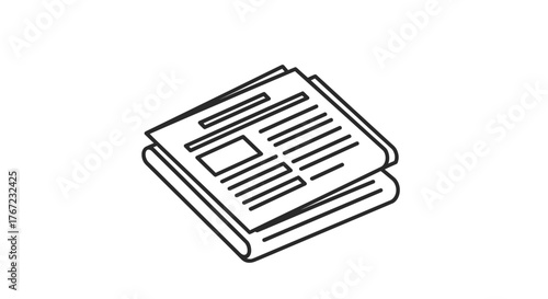 Stacked Newspaper with Headlines and Articles in Black and White Outline Style.