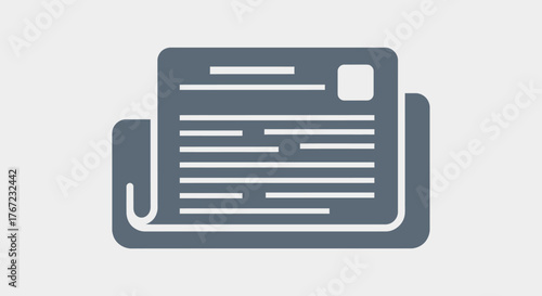 Stylized Newspaper Icon with Headlines and Placeholder Image in Gray Tones.