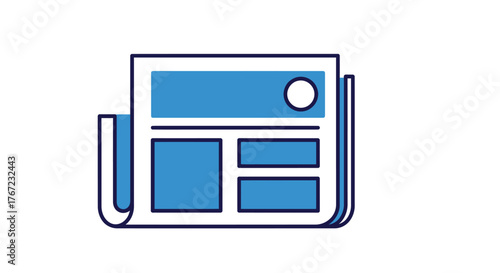 Vector Illustration of a Blue and White Newspaper with Layout Design.