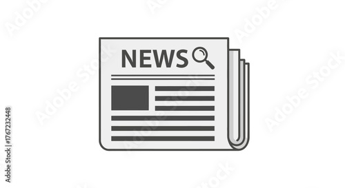 Stacked Newspaper with Magnifying Glass Icon for News Search.