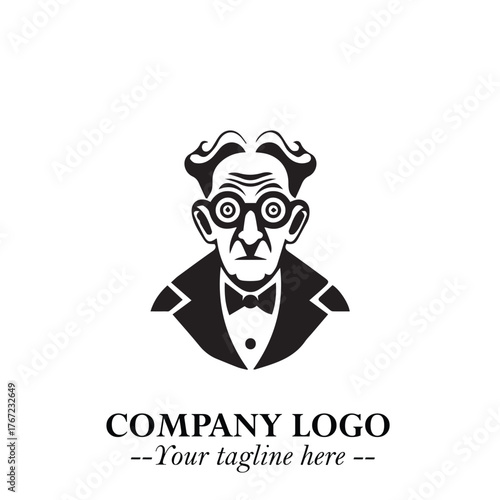 Intelligent Head of Professor Logo Symbol in Black on White Background with Modern Minimalist Design