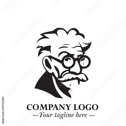 Intelligent Head of Professor Logo Symbol in Black on White Background with Modern Minimalist Design