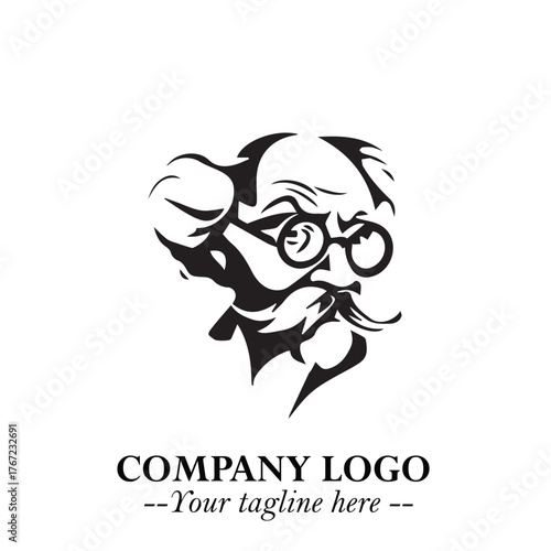 Intelligent Head of Professor Logo Symbol in Black on White Background with Modern Minimalist Design