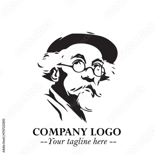 Intelligent Head of Professor Logo Symbol in Black on White Background with Modern Minimalist Design