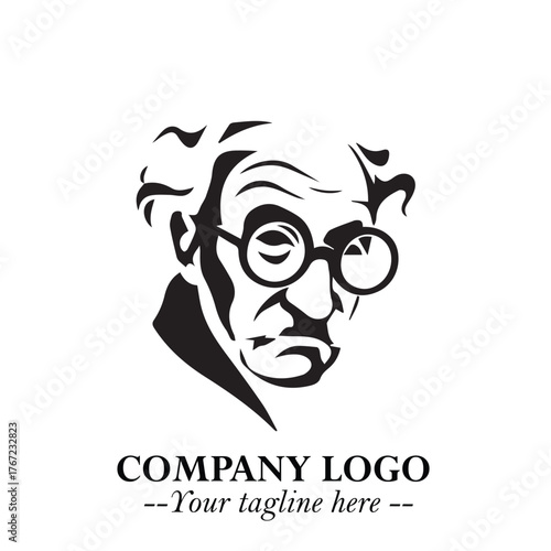 Intelligent Head of Professor Logo Symbol in Black on White Background with Modern Minimalist Design