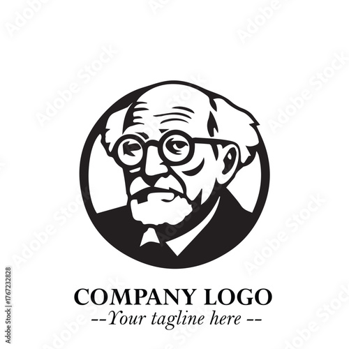 Intelligent Head of Professor Logo Symbol in Black on White Background with Modern Minimalist Design