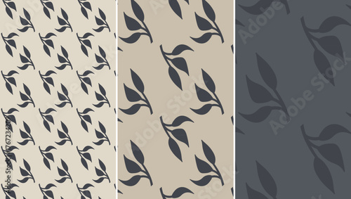 Minimal abstract leaf-bunch tossed silhouette seamless pattern in muted neutral variations
