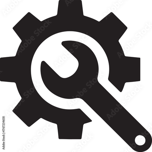 Gear and wrench combination icon representing repair and production, symbolizing machinery.