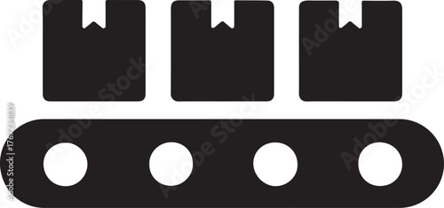 Silhouette of conveyor belt with product boxes in line, symbolizing factory production flow.