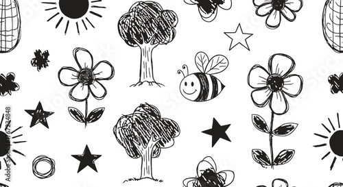 Spring and Easter Colorful Vector Illustration Set. Collection of flowers, birds, cute animals, eggs, nature items, and more.