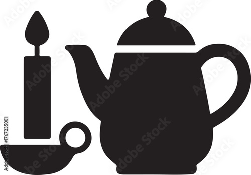 Candle and teapot silhouette representing warm gathering concept, symbolizing cozy moments.