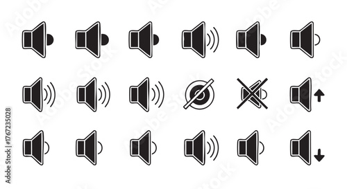 Collection of Sound Icons Showing Different Volume Levels Silhouettes