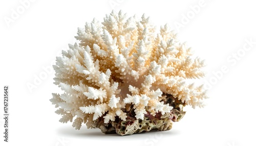 Close-up studio shot of bleached, branching coral specimen