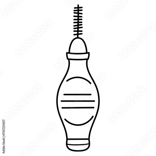 Minimal outline doodle illustration of an interdental brush with ergonomic handle and thin cleaning bristles. Ideal for use in dental apps, oral health brochures, hygiene packaging, medical education