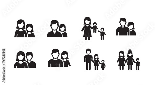 Diverse family icons depicting relationships gender equality and togetherness representation