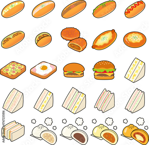 惣菜パンと中華まんのアイコンセット