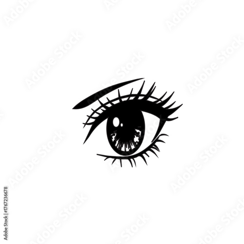 Anime eye illustration with detailed lashes and pupil.