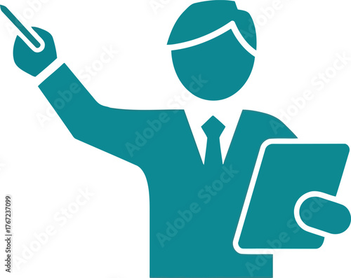 Vector art of teacher with pointer and clipboard giving lecture