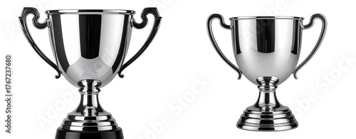 Silver Trophy Cup Tipped on Its Side, Reflective Surface, Transparent Background