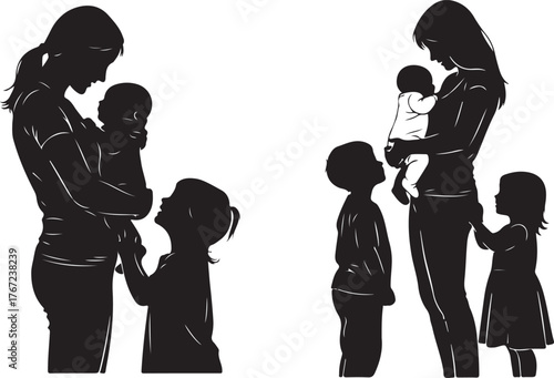 Mother and Children Silhouettes baby family