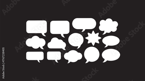 Vector art of collection of speech bubbles and thought clouds on a dark background