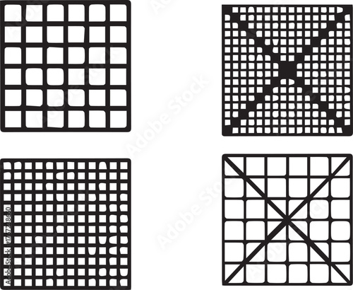 Vector art of grid patterns and perspective studies