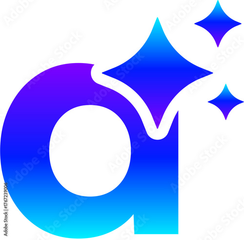 Generative AI Sparkle Letter 'a' Icon with Magic Glow for Alphabet