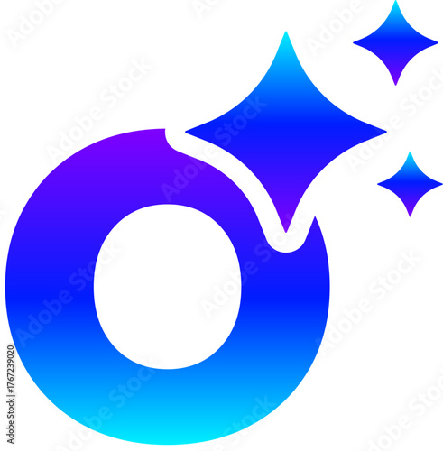 Generative AI Sparkle Letter 'o' Icon with Magic Glow for Alphabet
