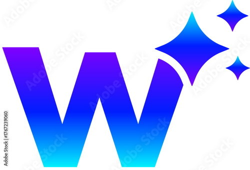 Generative AI Sparkle Letter W Icon with Magic Glow for Alphabet