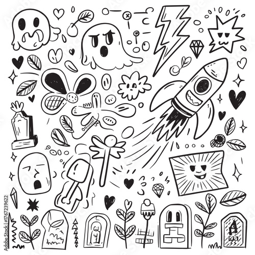  Hand-Drawn Halloween Cartoon Set