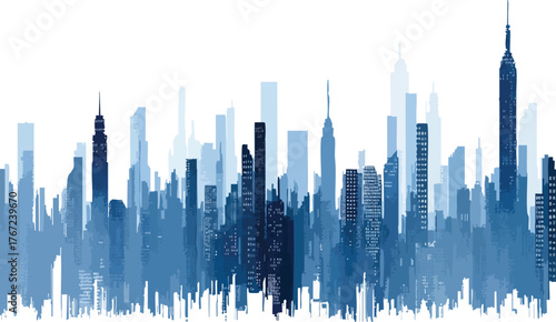 Vector art of blue silhouette of a modern city skyline
