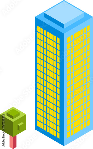 Cityscape Isometric Icon Set – Modern Urban Buildings and Architecture Vector Illustration