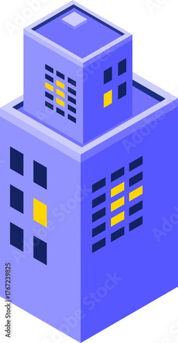 Cityscape Isometric Icon Set – Modern Urban Buildings and Architecture Vector Illustration