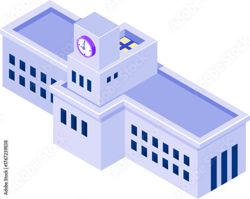 Cityscape Isometric Icon Set – Modern Urban Buildings and Architecture Vector Illustration