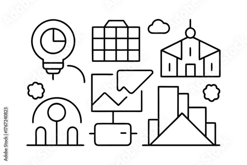 Business And Finance Icons With Lightbulb, Graph And Buildings idea innovation