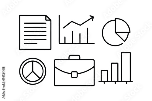 Business Icons With Document Graph Pie Chart Briefcase And Bar Chart finance symbol